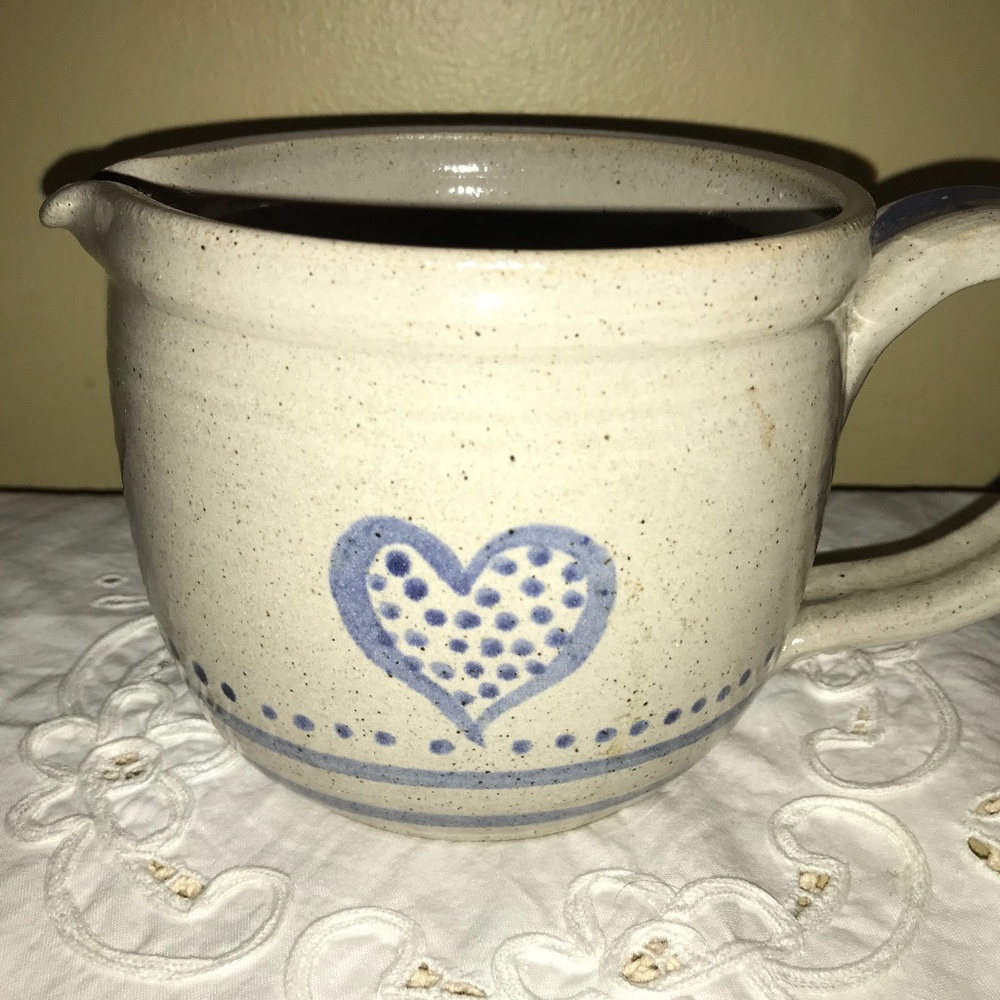 Vintage C Tissot Blue Heart Stoneware Pottery Pitcher